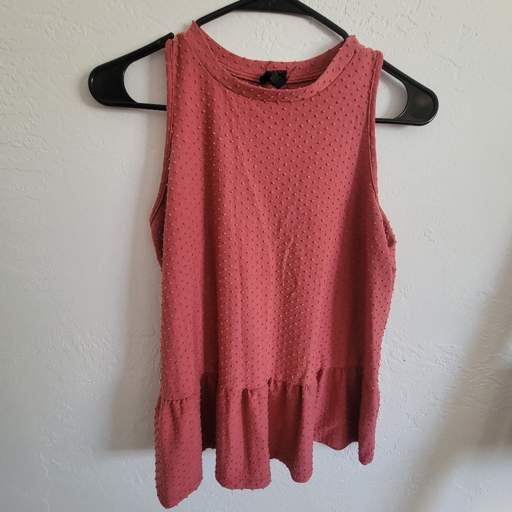Sleeveless Textured Peplum Tank Top | Small | Mauve Rose